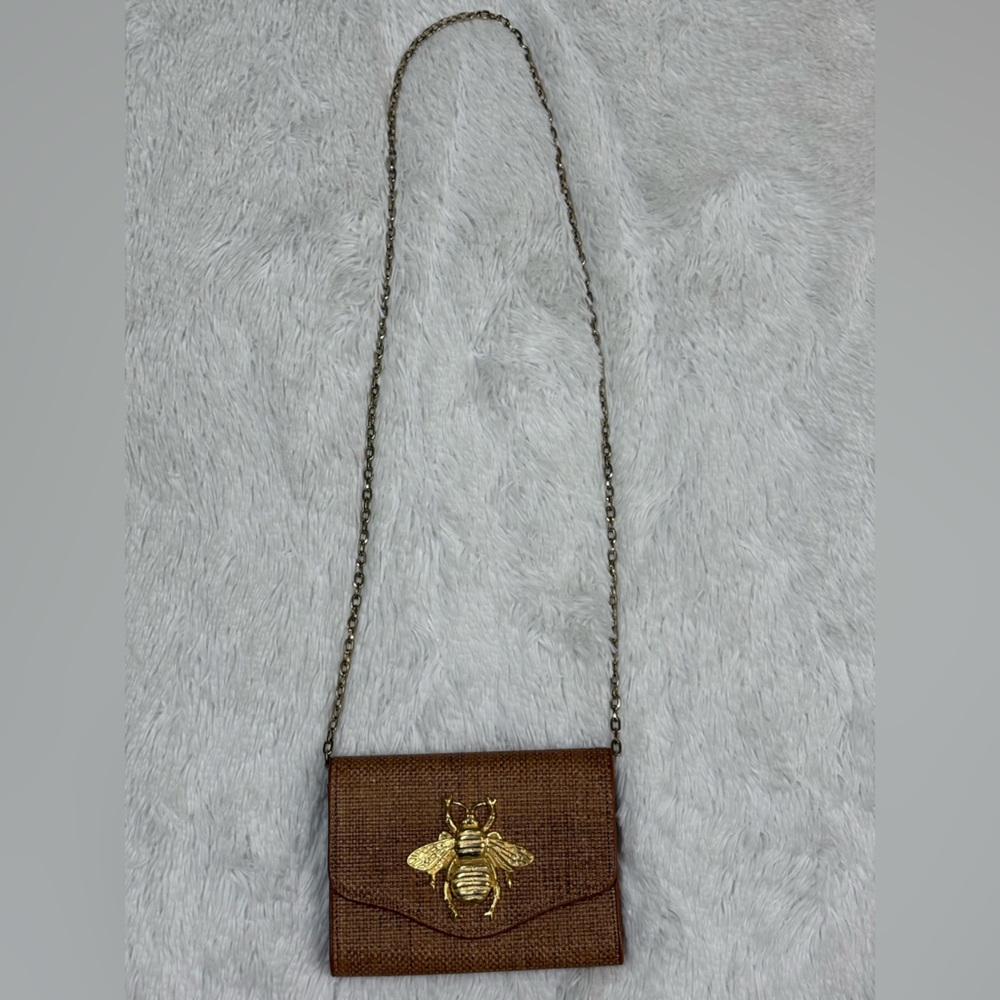 Elegant Brown Bee Embellished Clutch